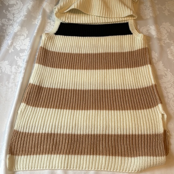 Loose knit striped basic long sleeveless pullover with cowl neckline Sz S - Picture 3 of 7